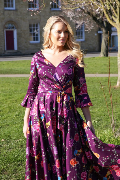 Bombshell Rosalind Confident Ruffle Cuff Dress in Imperial Phoenix
