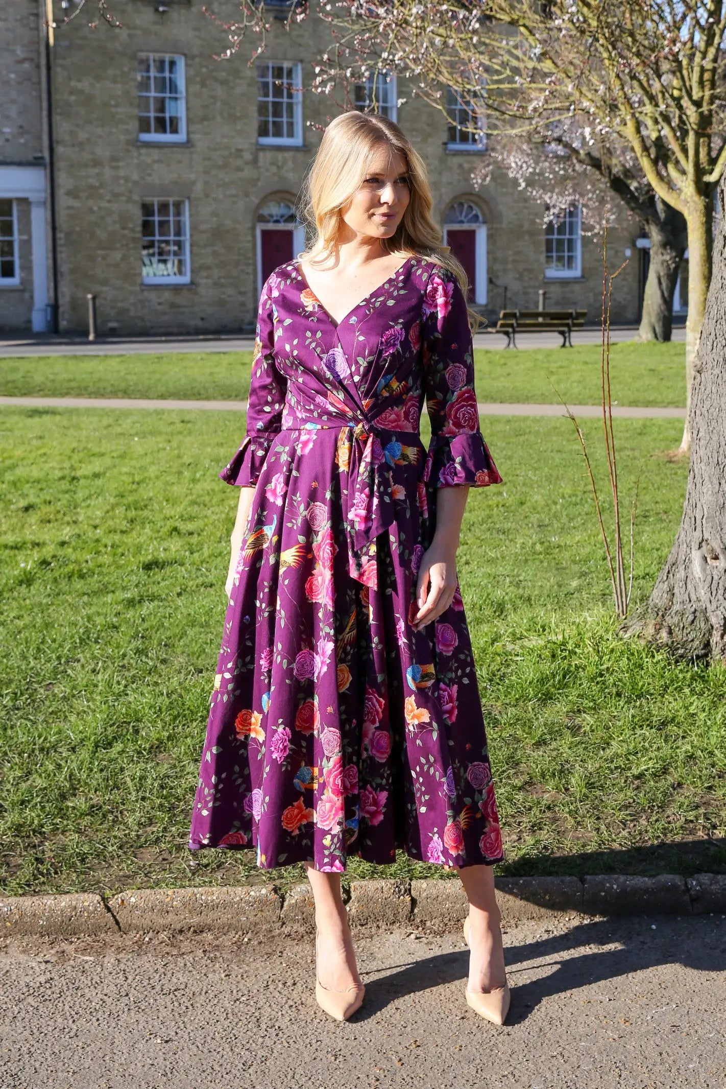 Bombshell Rosalind Confident Ruffle Cuff Dress in Imperial Phoenix