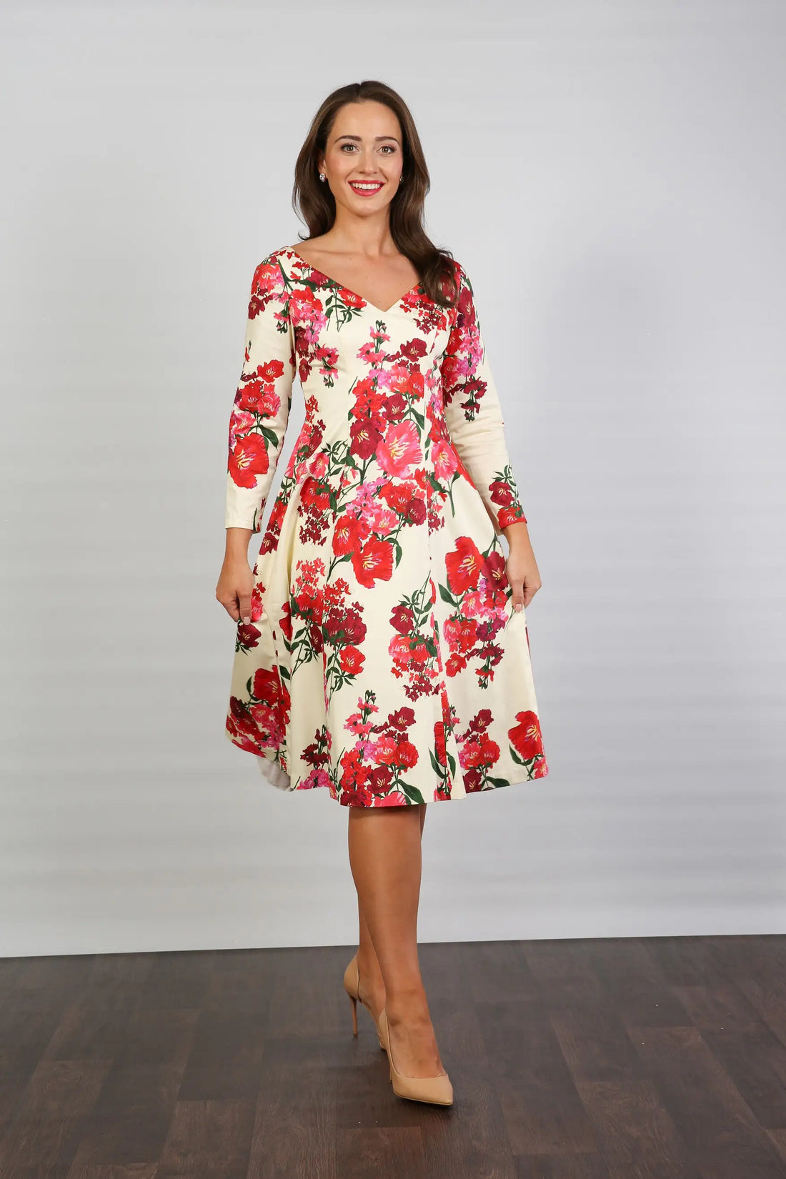 Bombshell Sears Sleek &amp; Sweet Long Sleeve Dress in Xanthe Magenta Red