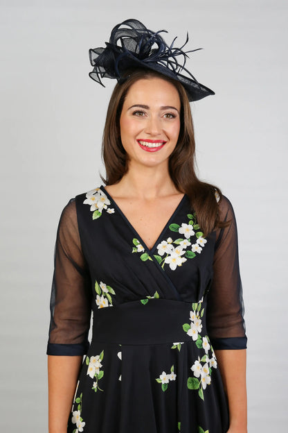 Bombshell Sophie Classic Sheer Sleeve Dress in Midnight Orange Blossom
