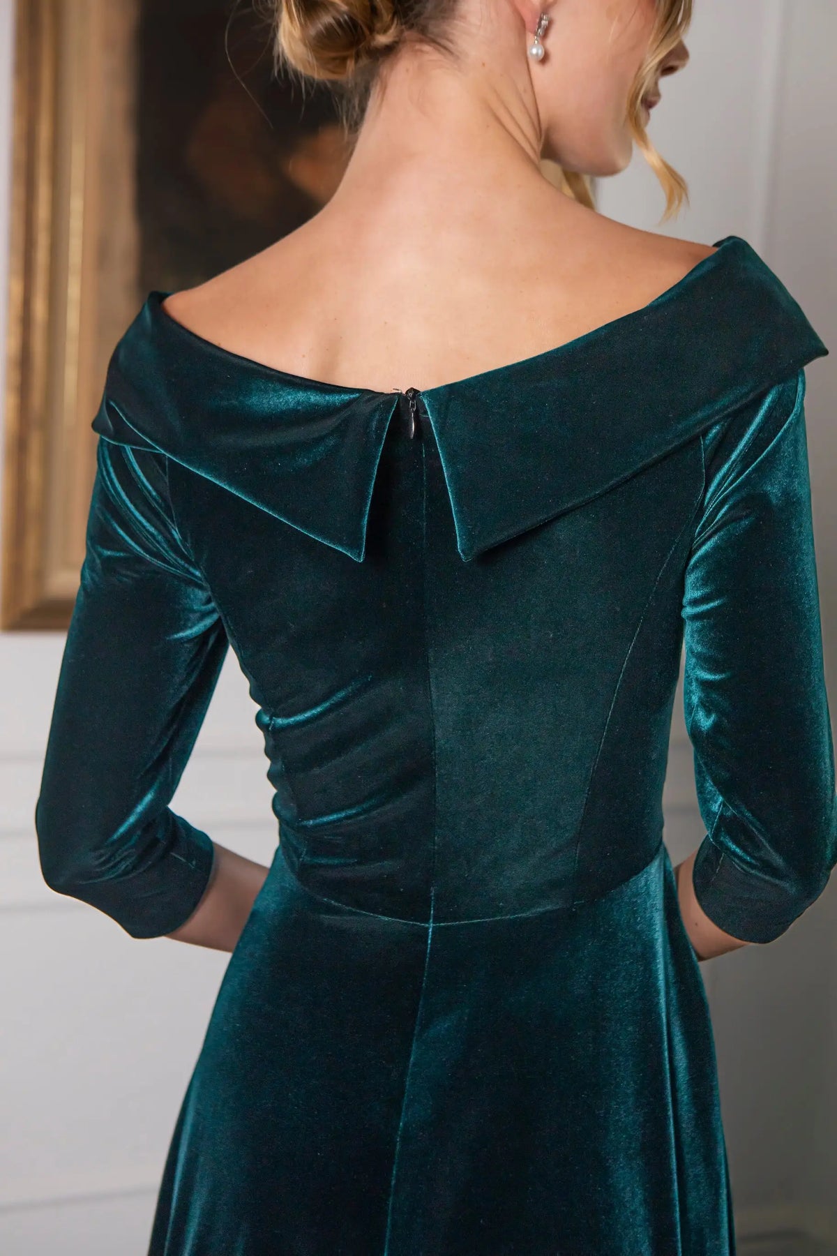 Bombshell Valentina Velvet Dress in Dark Emerald