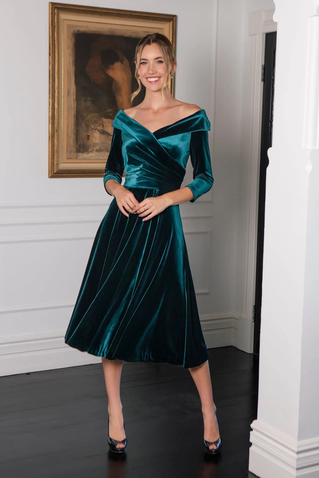 Bombshell Valentina Velvet Dress in Dark Emerald