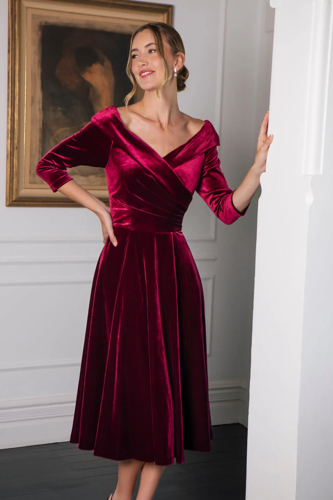 Bombshell Valentina Velvet Dress in Rich Berry