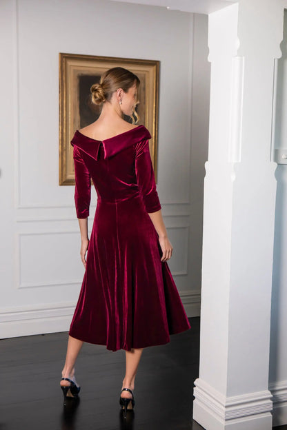 Bombshell Valentina Velvet Dress in Rich Berry