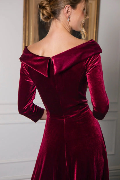 Bombshell Valentina Velvet Dress in Rich Berry