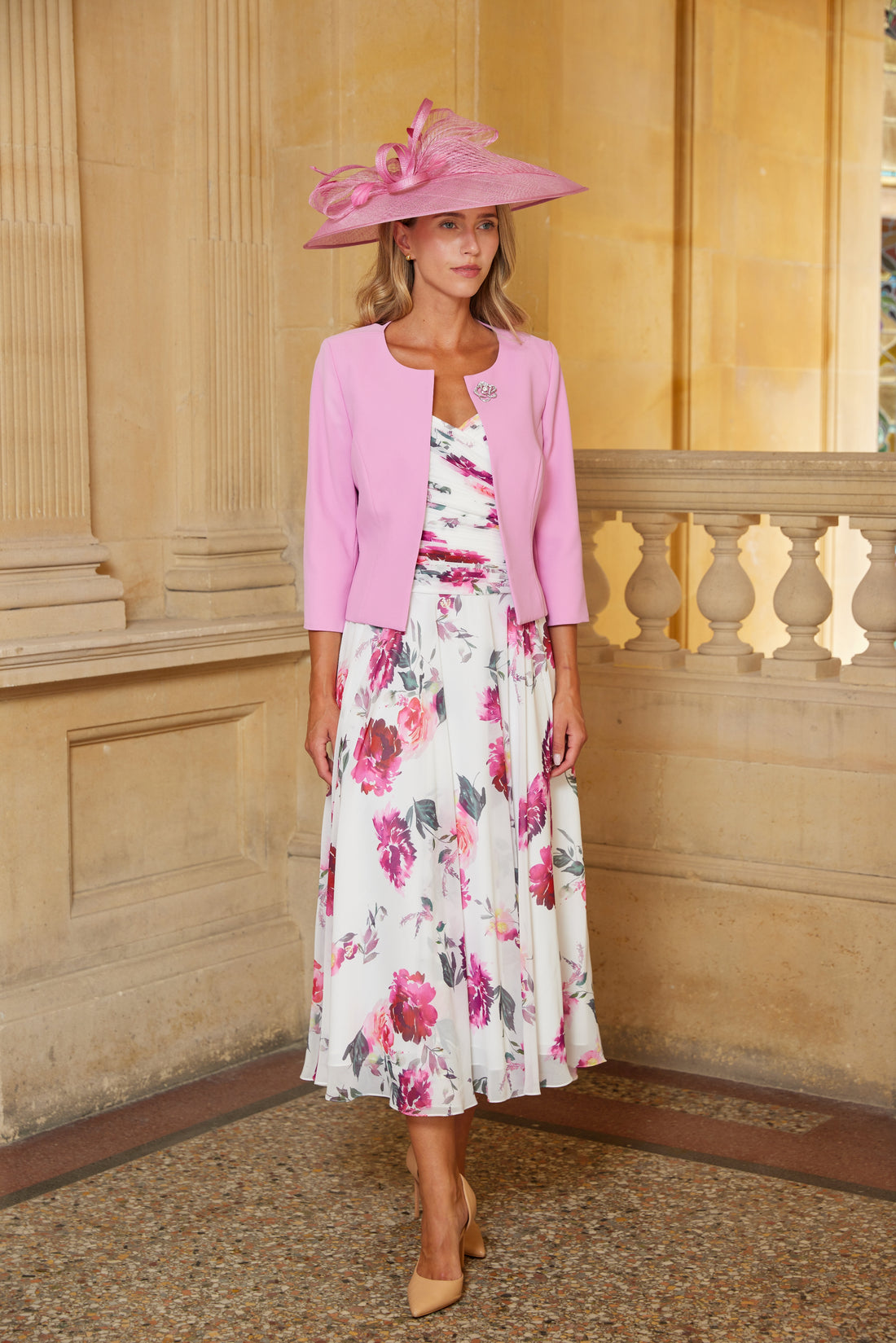 Condici Chiffon Dress in Bohemian Rose with Crepe Jacket