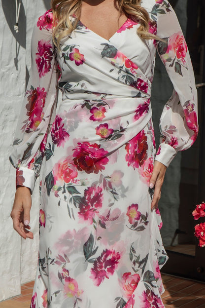 Condici Wrap Effect Chiffon Dress in Bohemian Rose