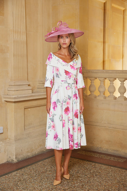 Condici Bardot Style Dress with Sleeves in Bohemian Rose Pink