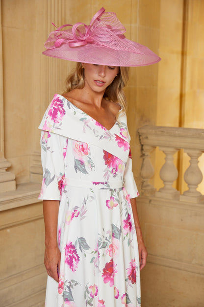 Condici Bardot Style Dress with Sleeves in Bohemian Rose Pink