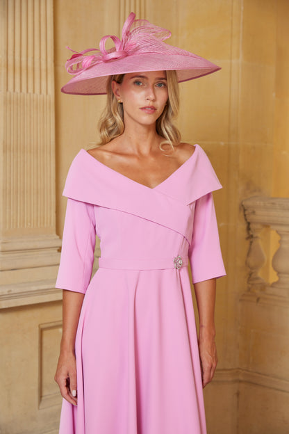 Condici Bardot Style Dress with Sleeves in Pink Charm