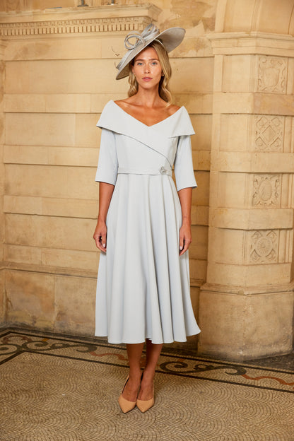 Condici Bardot Style Dress with Sleeves in Soft Silver