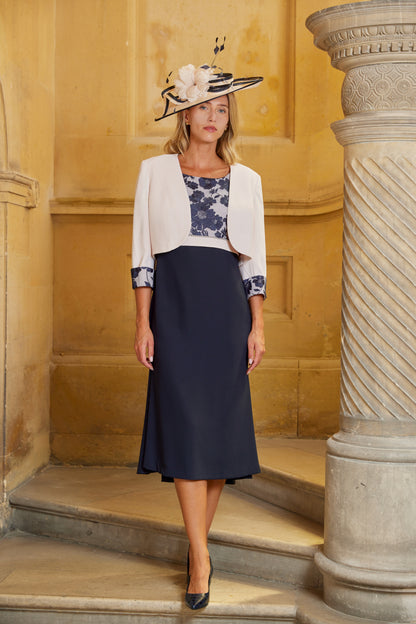 Condici ‘Fit and Flare’ Dress and Jacket Suit in Rosewater Pink and Navy Blue