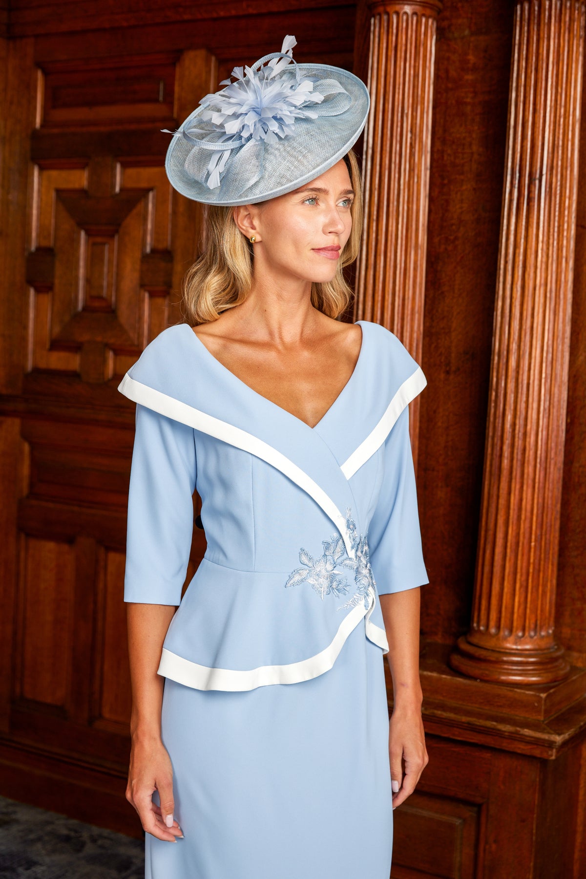 Condici Jacket Effect Dress With Contrast Details in Sky Blue and Cream