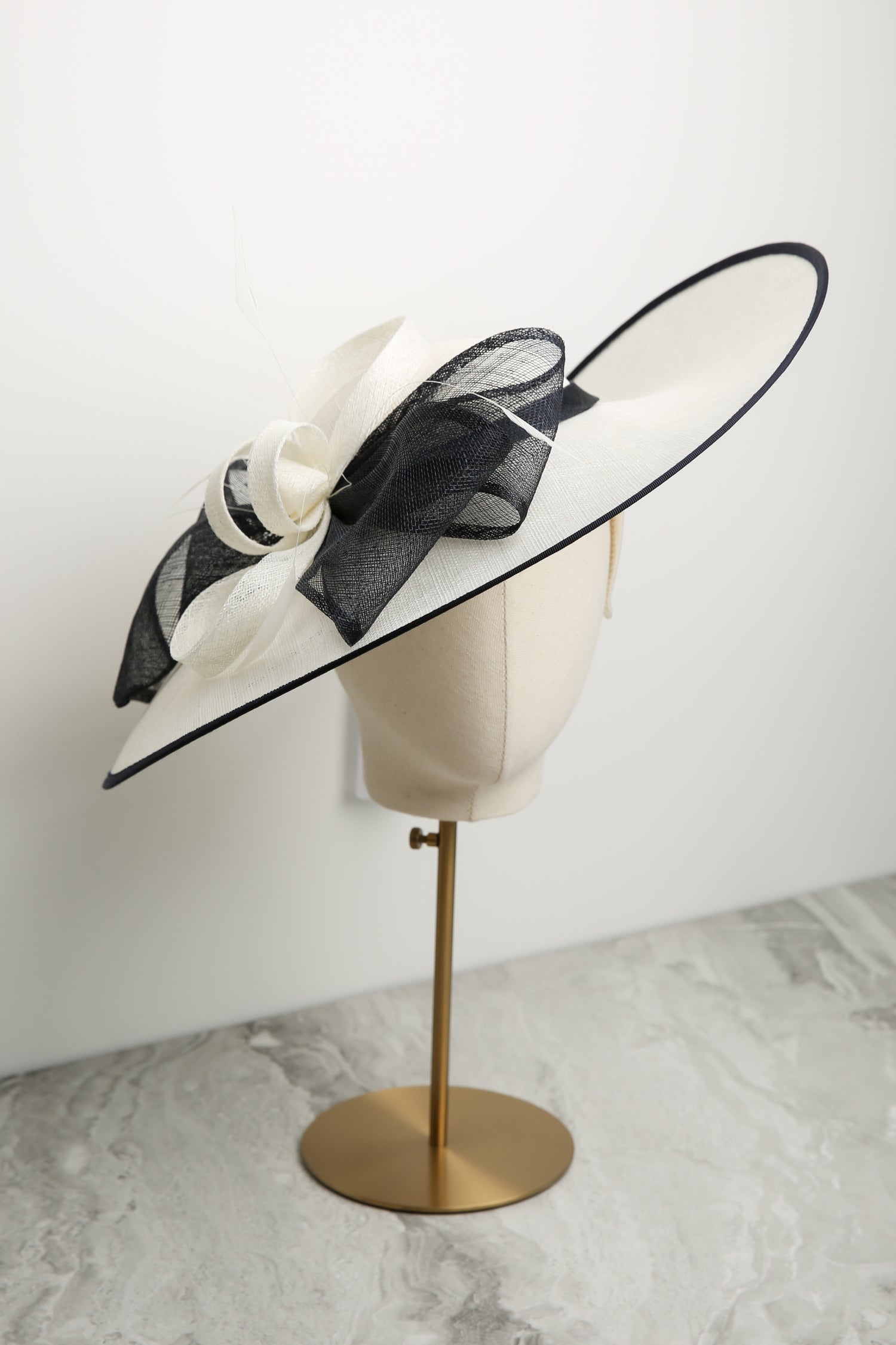 ‘Up-Swept’ Large Brim Hat by Condici in Cream and Navy