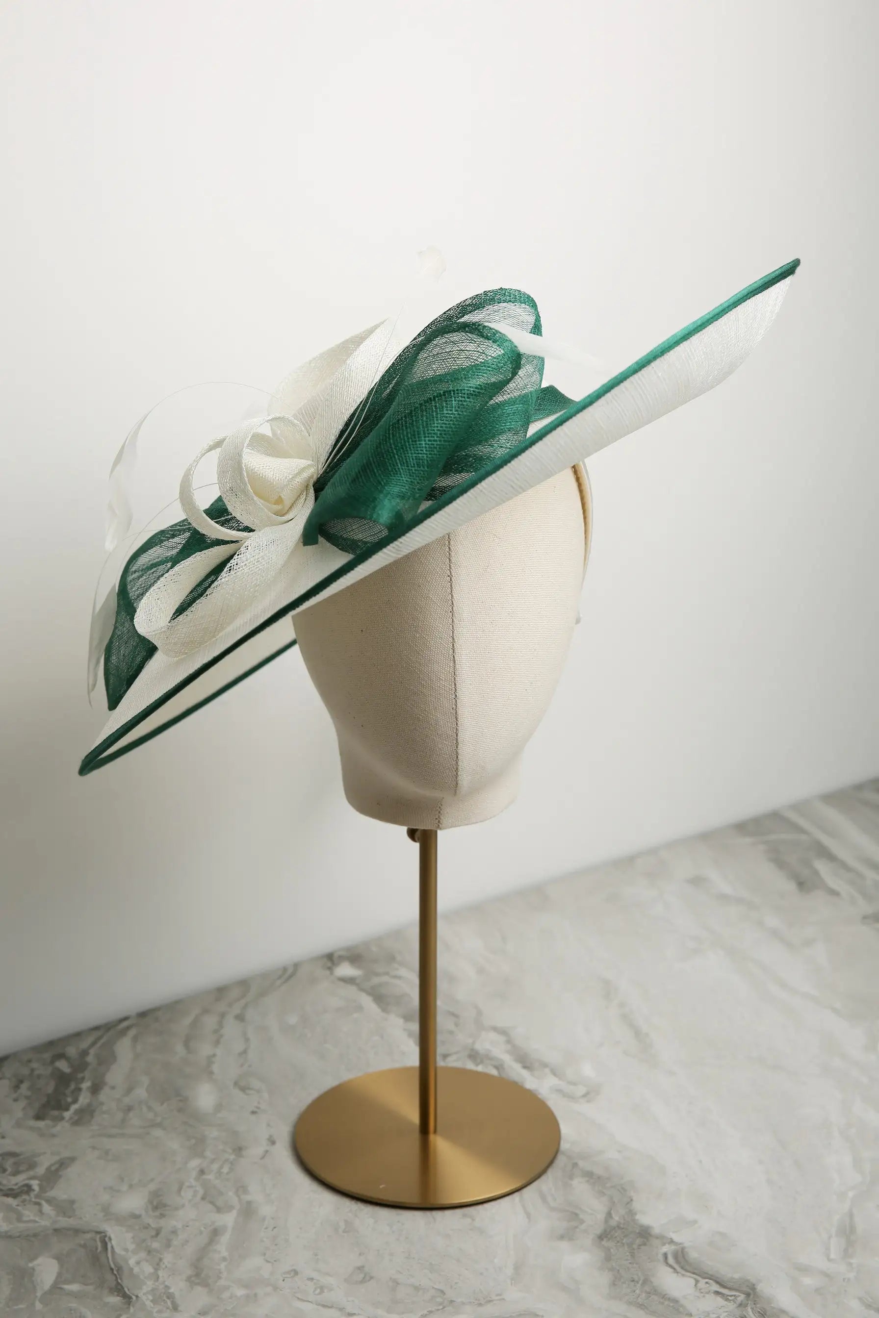 ‘Up-Swept’ Large Brim Hat by Condici in Cream/Imperial Jade
