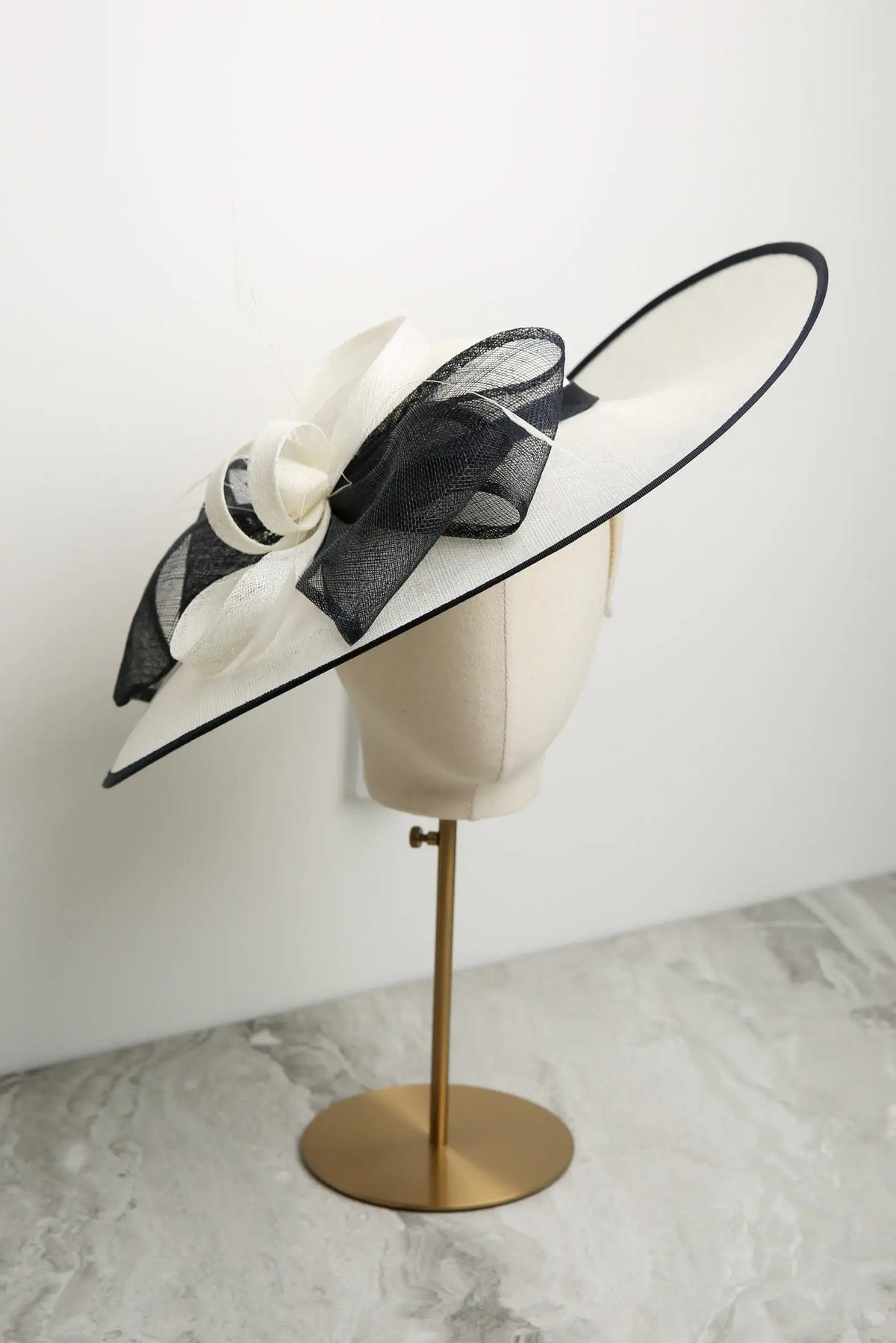 ‘Up-Swept’ Large Brim Hat by Condici in Cream/Navy