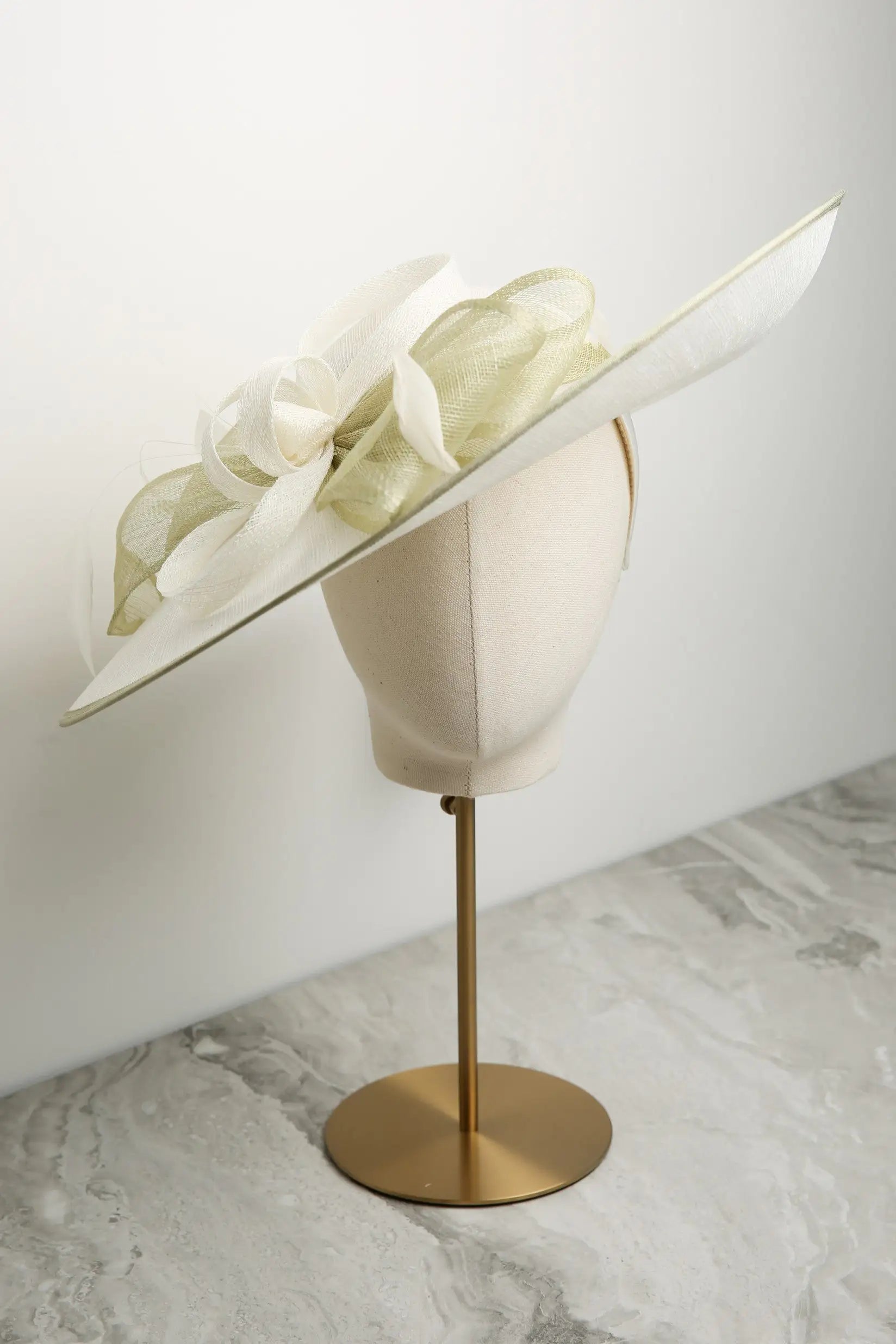 ‘Up-Swept’ Large Brim Hat by Condici in Cream and Whisper Green