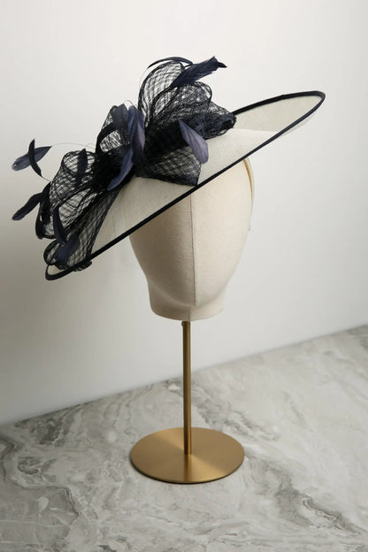 Condici Fascinator Soft Trim &amp; Feathers in Dark Navy/Cream