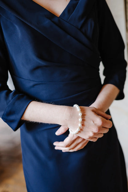 Calista Edge of the Shoulder Dress with Sleeves in Dark Navy Blue