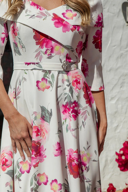 Condici Bardot Style Dress with Sleeves in Bohemian Rose Pink