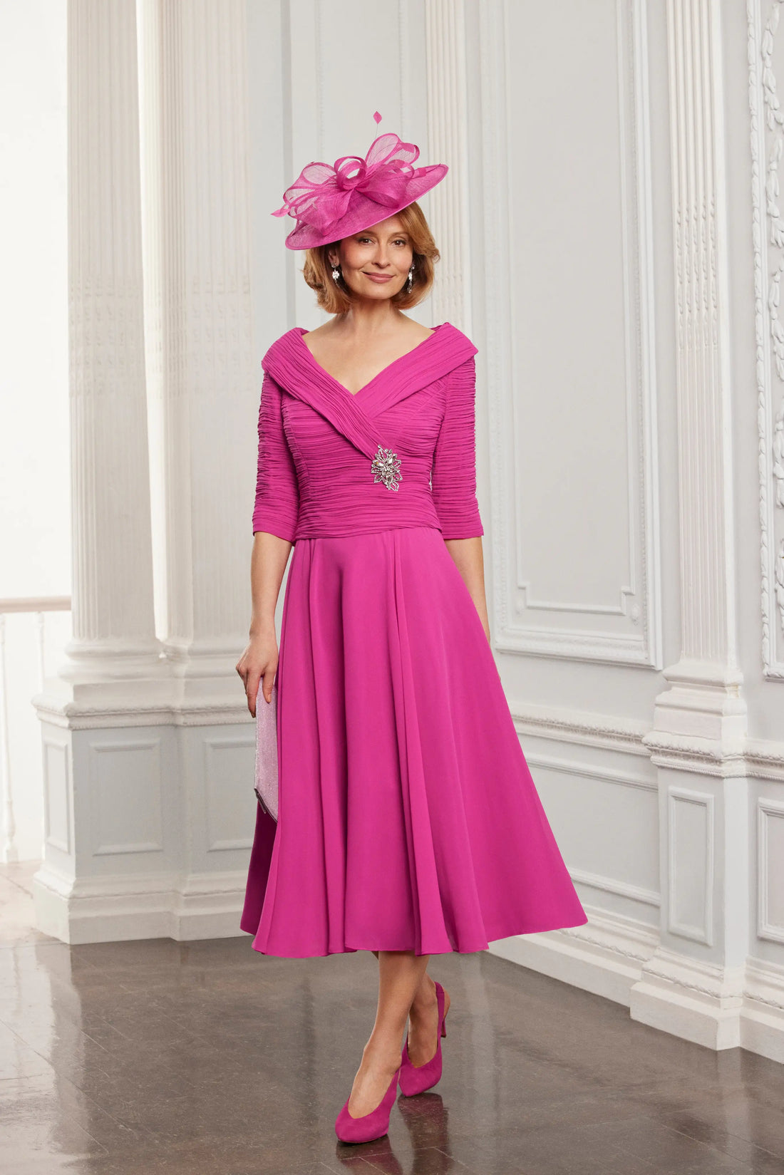 Condici Edge of the Shoulder Occasion Dress in Raspberry Spritz Pink