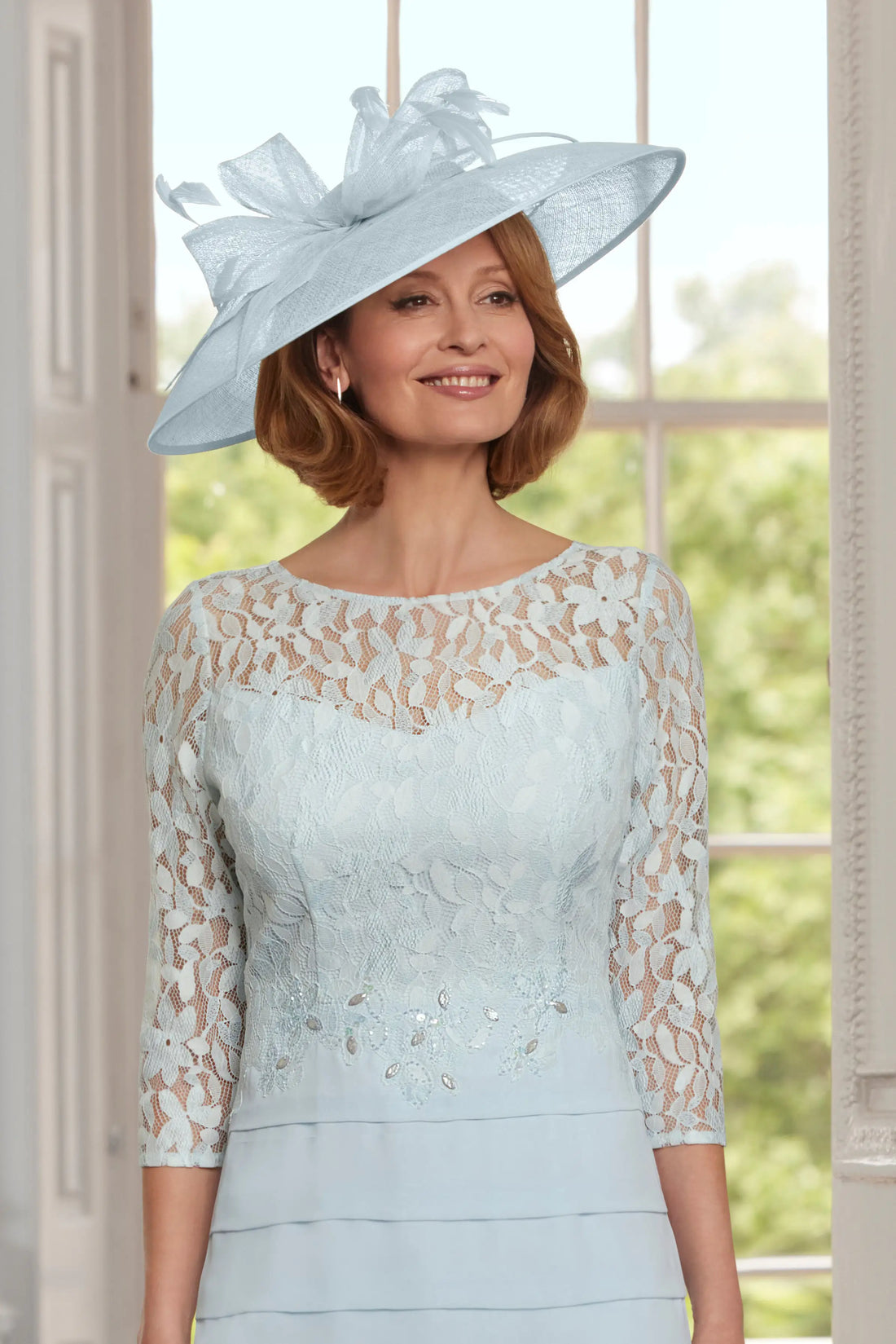 Condici Lace Dress and Chiffon Coat in Powder Blue