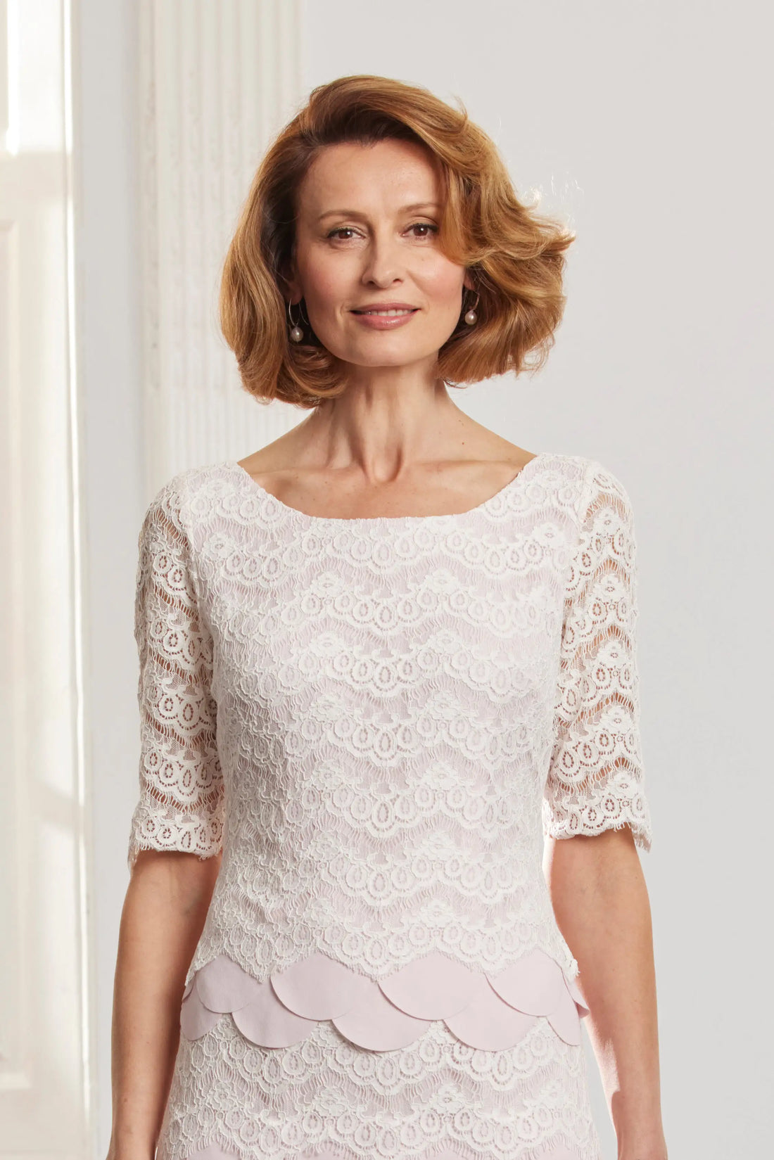 Condici Scallop Lace Occasion Dress with Bolero Jacket in Provence Rose Pink