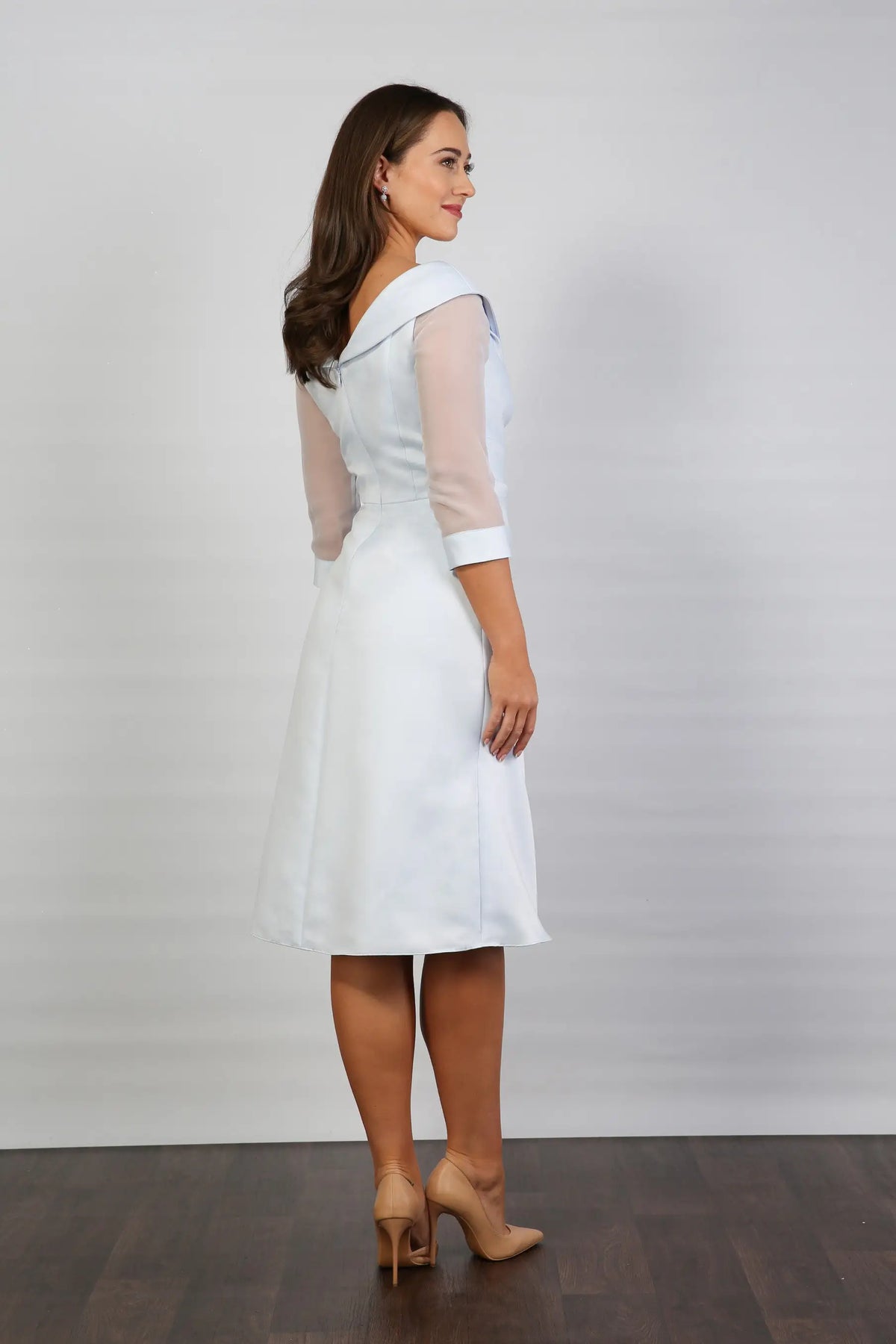 Crystal Pleated Satin Special Occasion Dress in Powder Blue