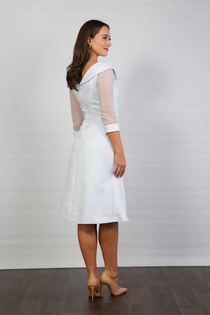 Crystal Pleated Satin Special Occasion Dress in Powder Blue