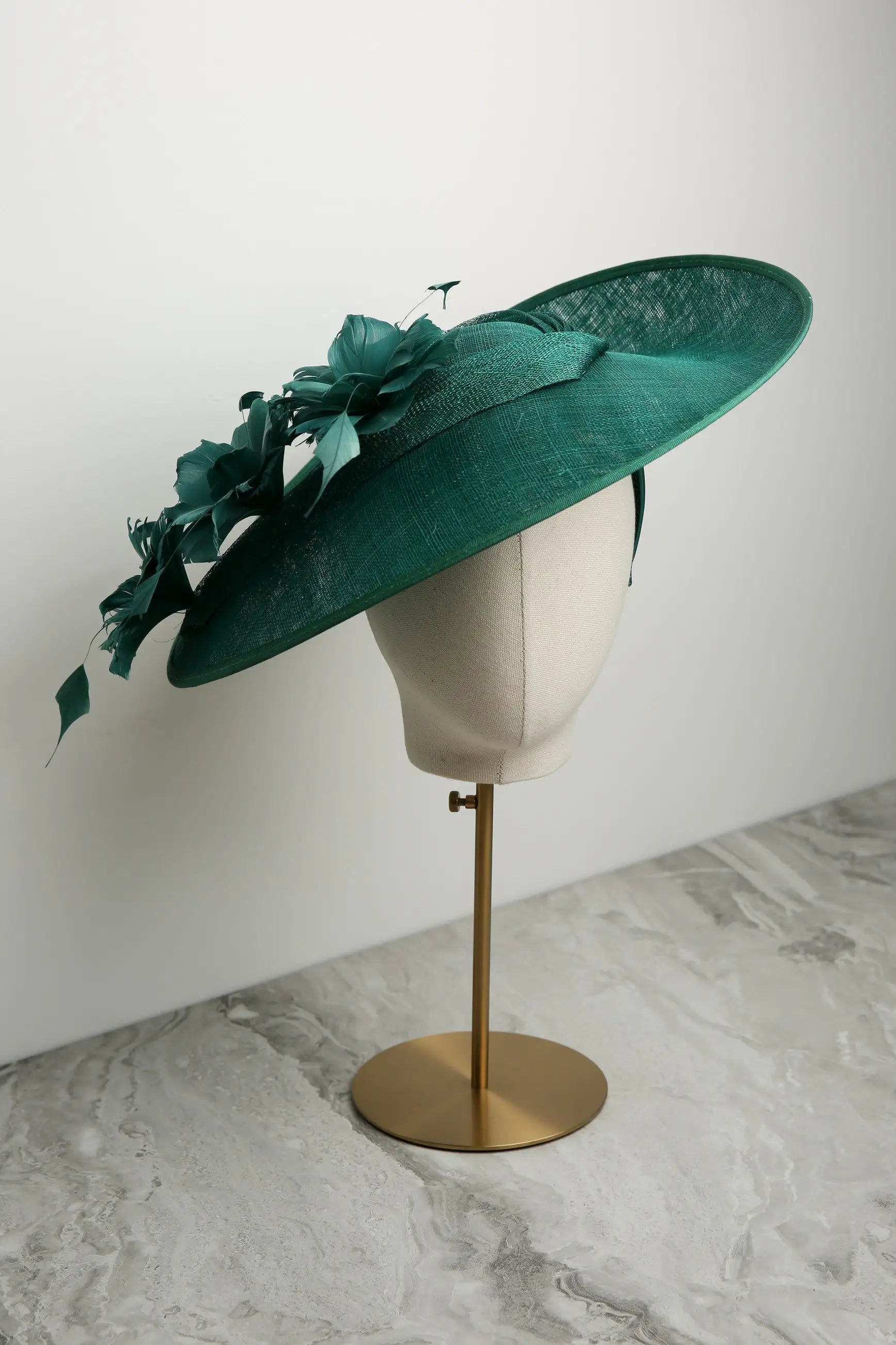 Picture Perfect Fascinator with Cascade of Coque Feathers in Emerald
