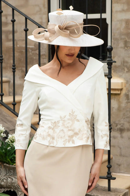 Traditional Formal Sinamay Hat by Ispirato in Cream and Almond