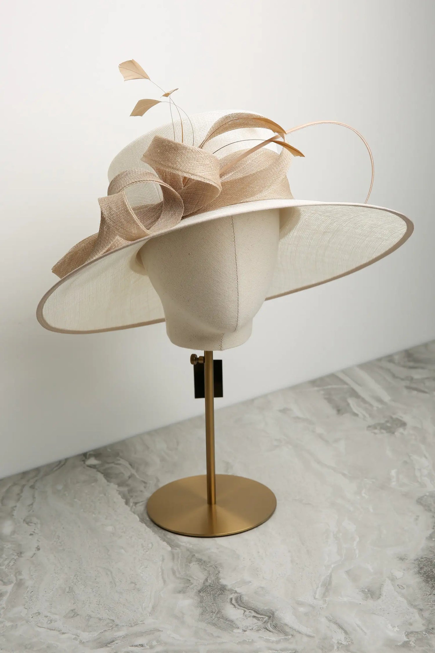 Traditional Formal Sinamay Hat by Ispirato in Cream and Almond