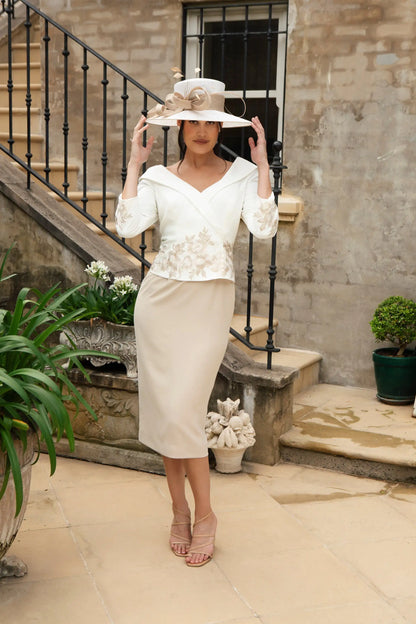 Traditional Formal Sinamay Hat by Ispirato in Cream and Almond
