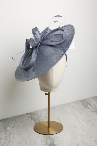 Medium Fascinator with Sinamay and Coque Feathers in Misty Blue