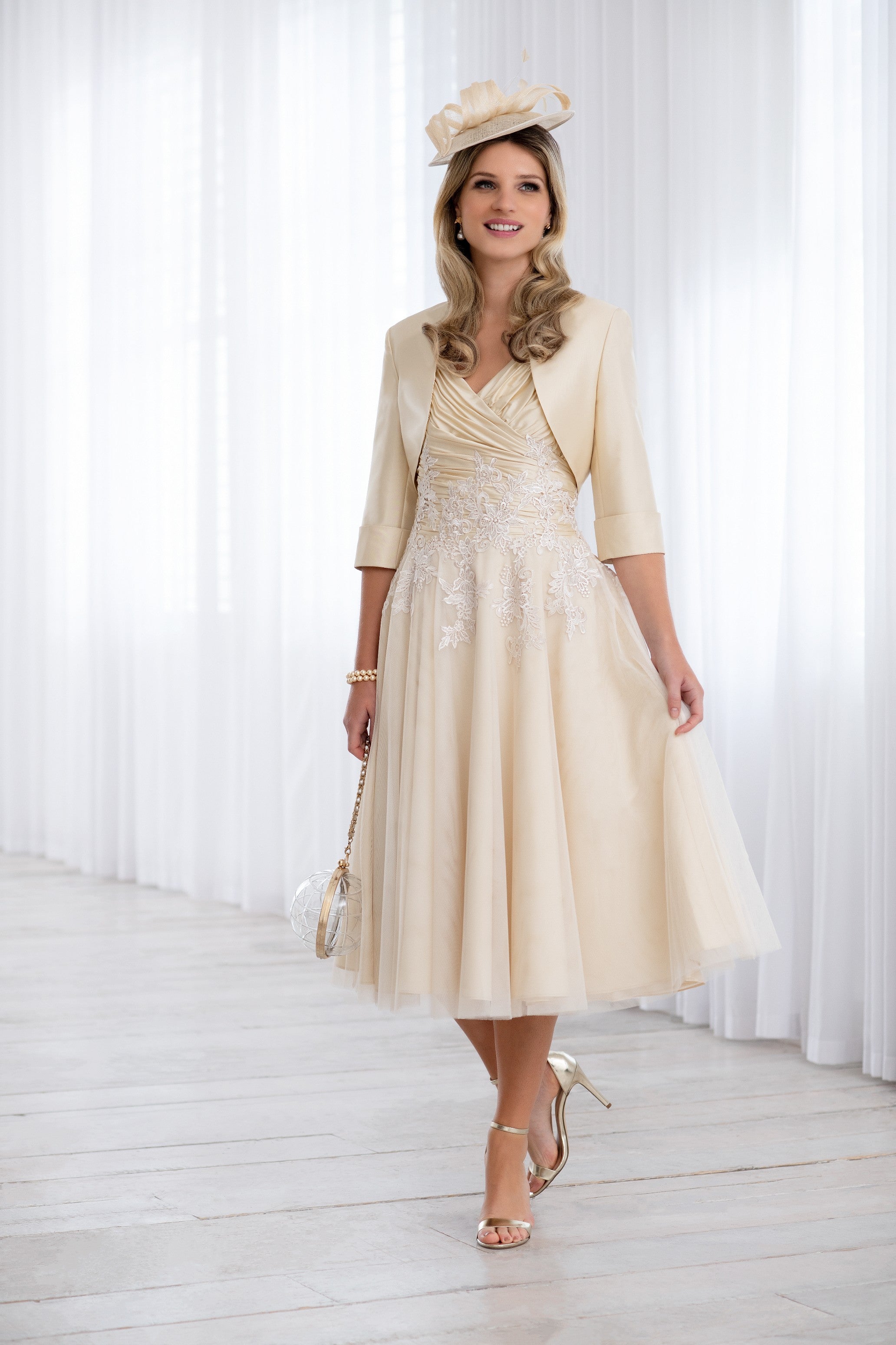 Ispirato Midi Length Special Occasion Dress and Bolero Jacket in Camellia