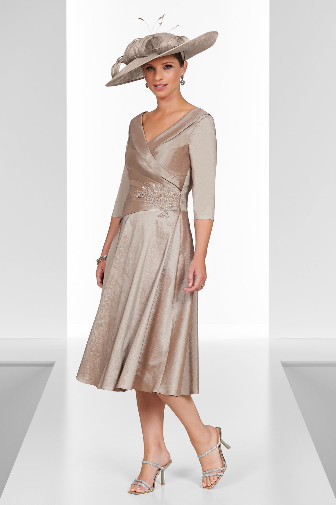Ispirato Stretch Taffeta Special Occasion Dress with Sleeves in Platinum Ash