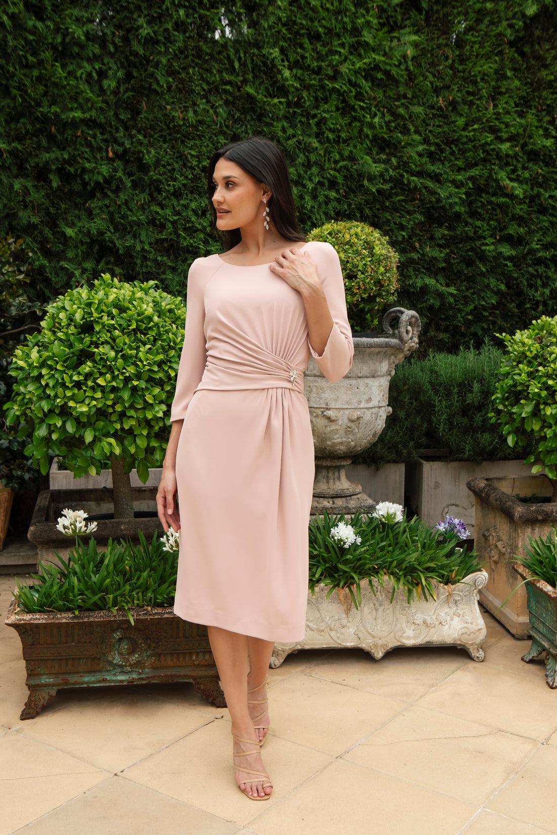 Ispirato Softly Draped Dress with Sleeves in Misty Rose