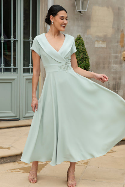 Ispirato Softly Flared Dress with Sleeves in Meadow Mist