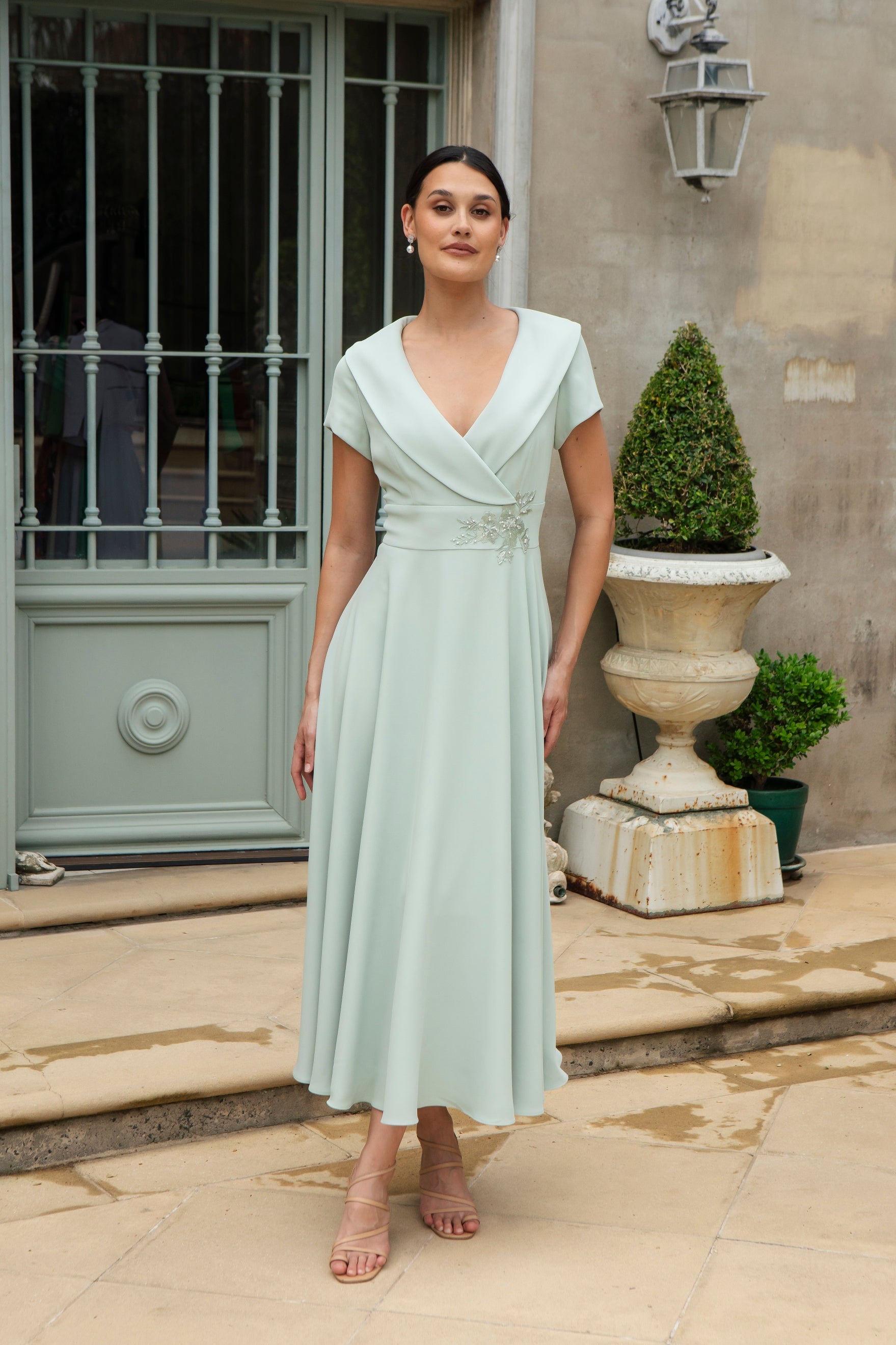 Ispirato Softly Flared Dress with Sleeves in Meadow Mist