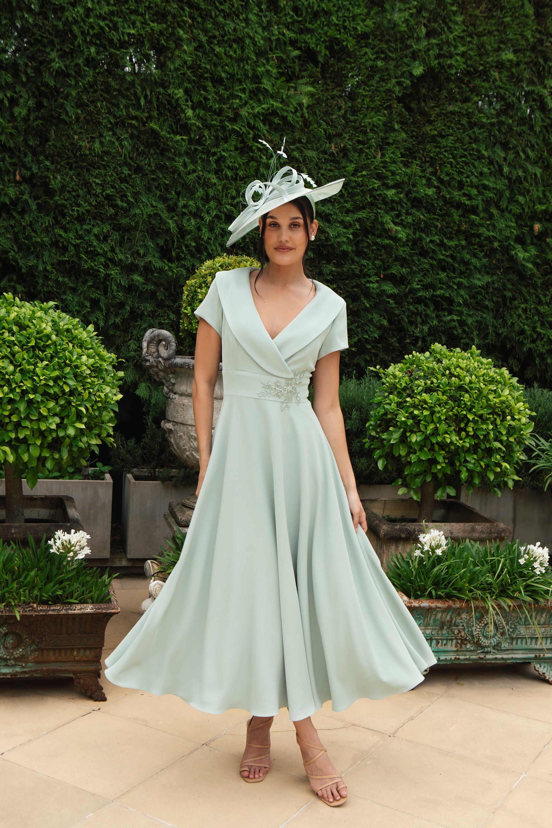 Ispirato Softly Flared Dress with Sleeves in Meadow Mist