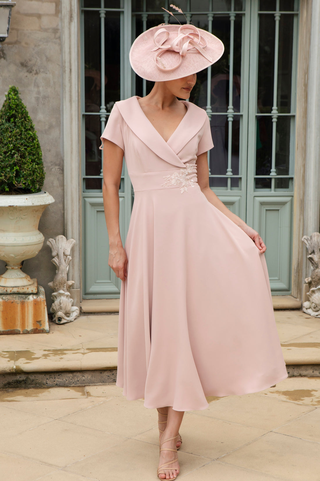 Ispirato Softly Flared Dress with Sleeves in Misty Rose