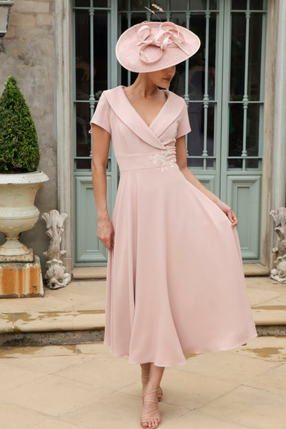 Ispirato Softly Flared Dress with Sleeves in Misty Rose