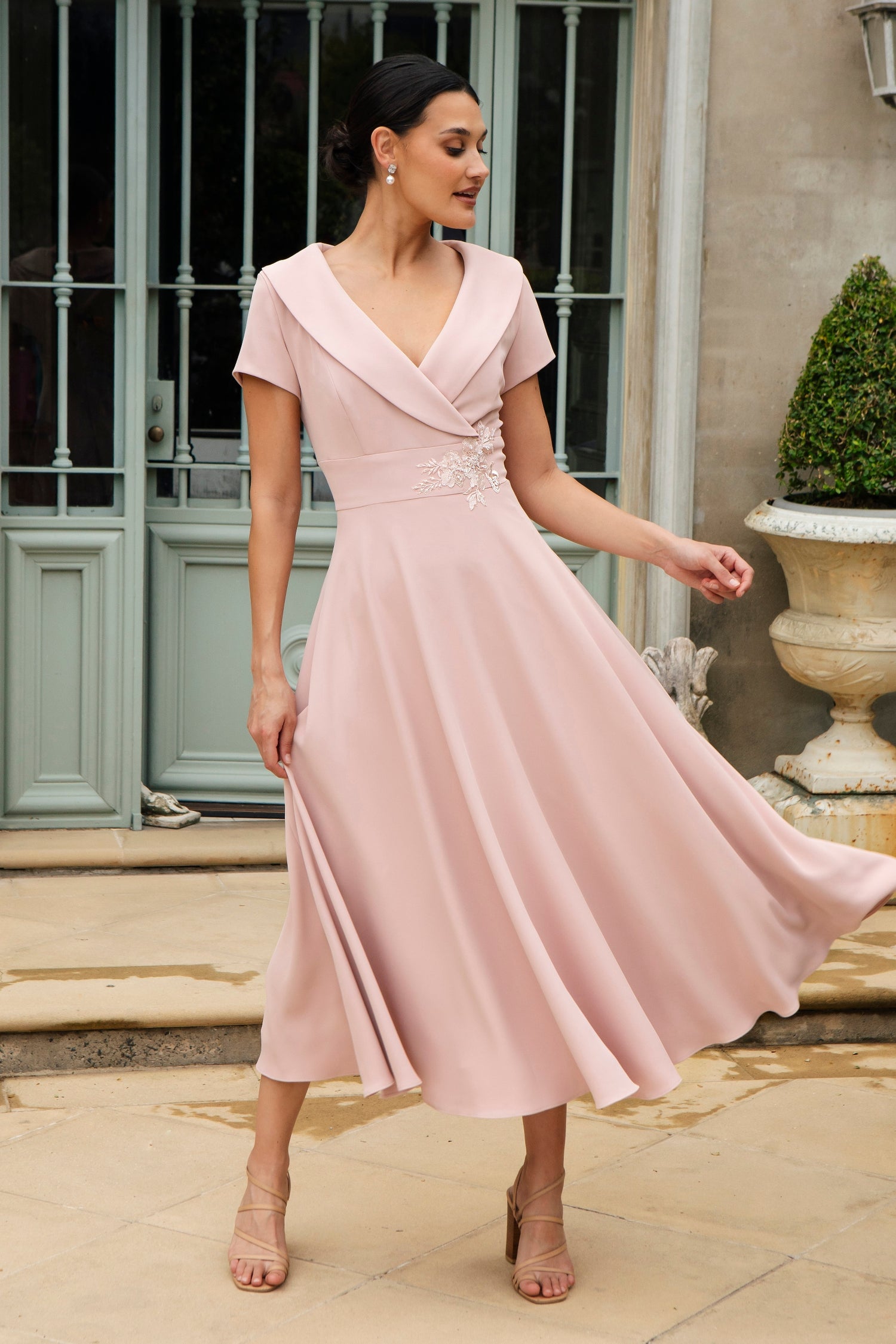 Ispirato Softly Flared Dress with Sleeves in Misty Rose