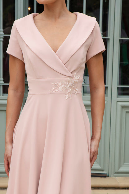 Ispirato Softly Flared Dress with Sleeves in Misty Rose