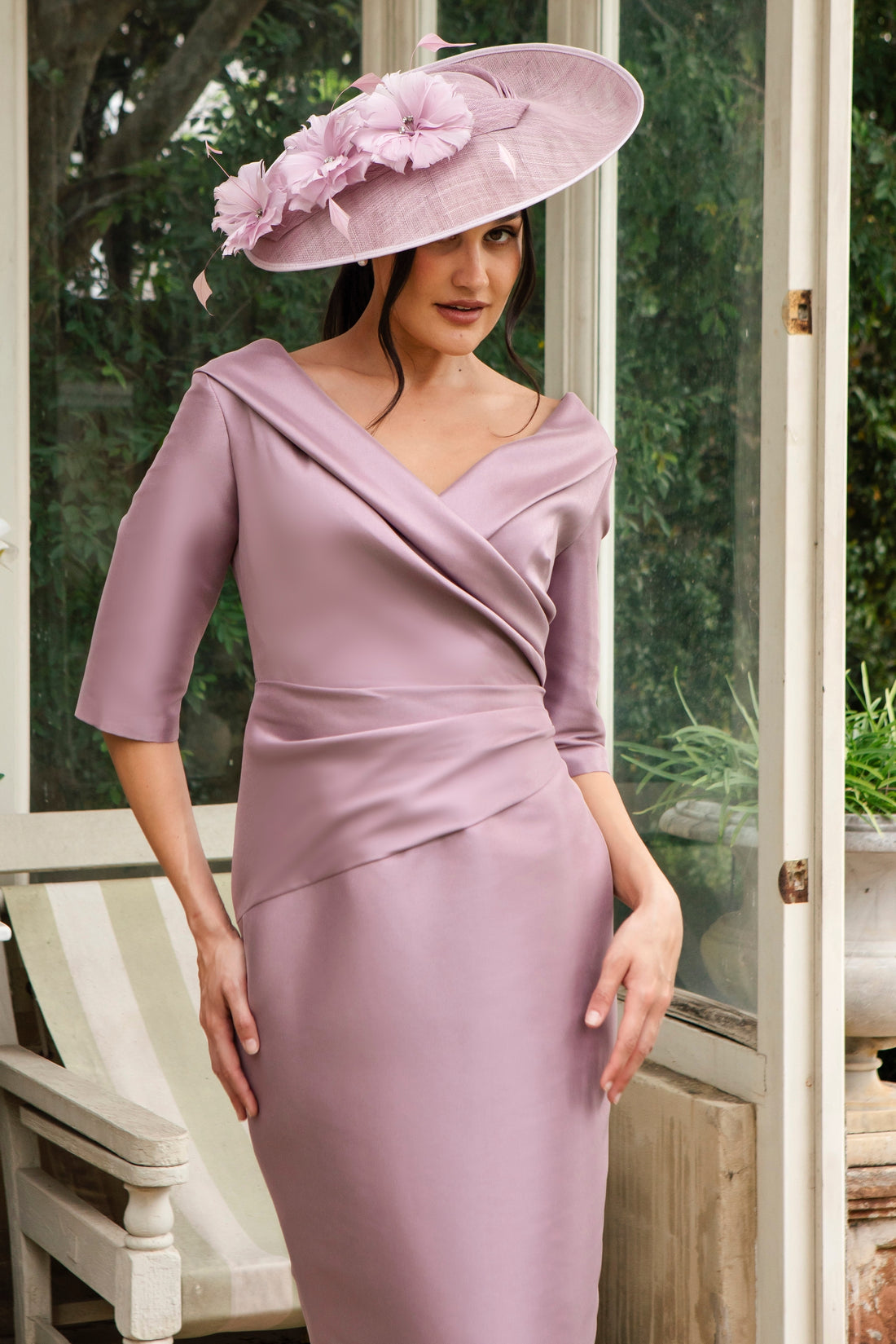 Classic Ispirato Wrap Front Dress in Stretch Mikado Orchid