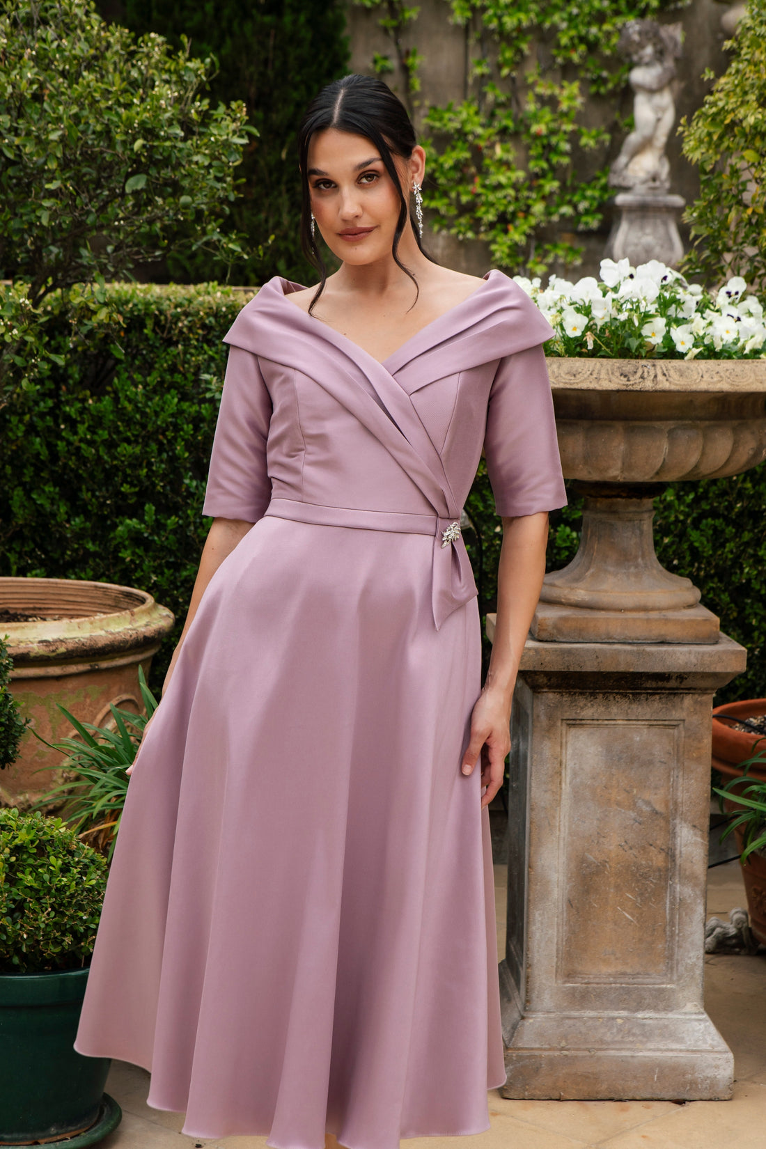 Ispirato Edge of the Shoulder Special Occasion Dress in Orchid