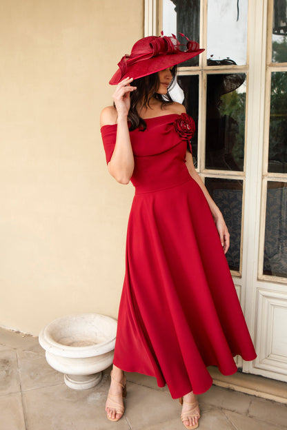 Ispirato ‘Bardot’ Style Dress in Smooth Pomegranate Crepe