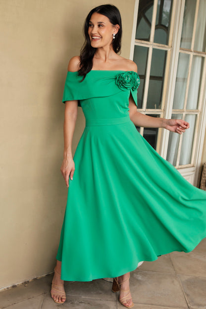 Ispirato ‘Bardot’ Style Dress in Smooth Shamrock Crepe