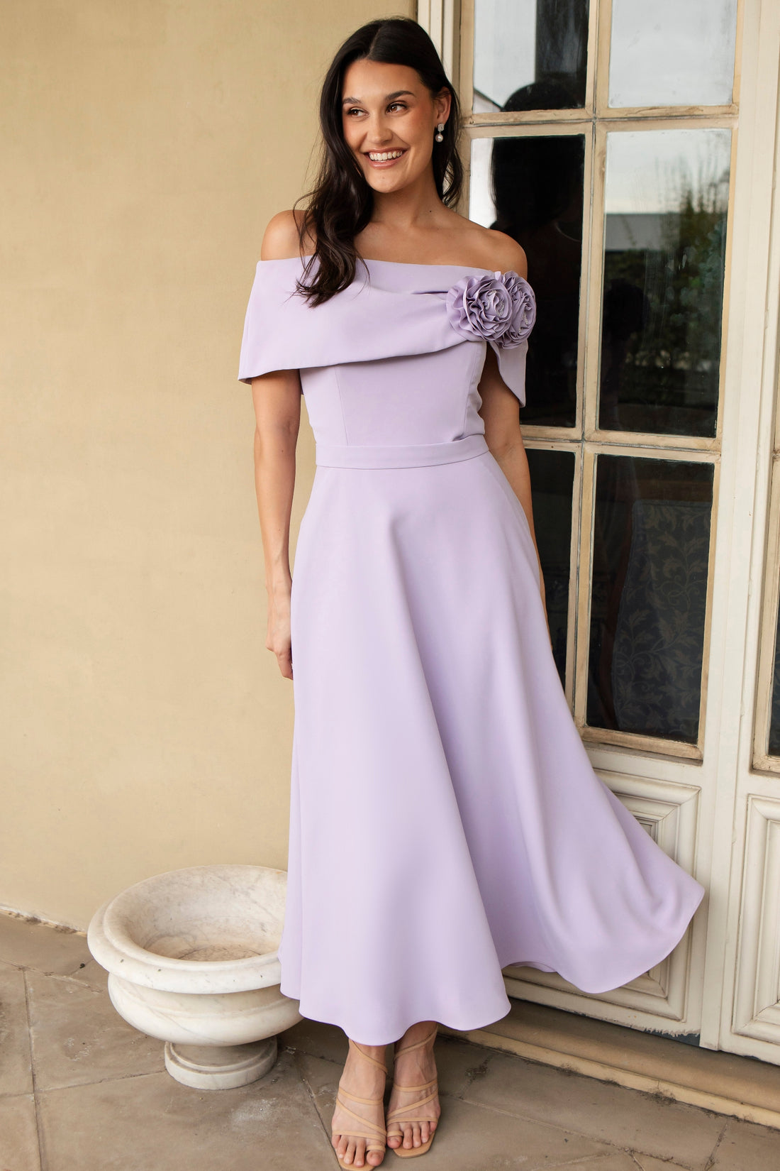 Ispirato ‘Bardot’ Style Dress in Smooth Viola Crepe