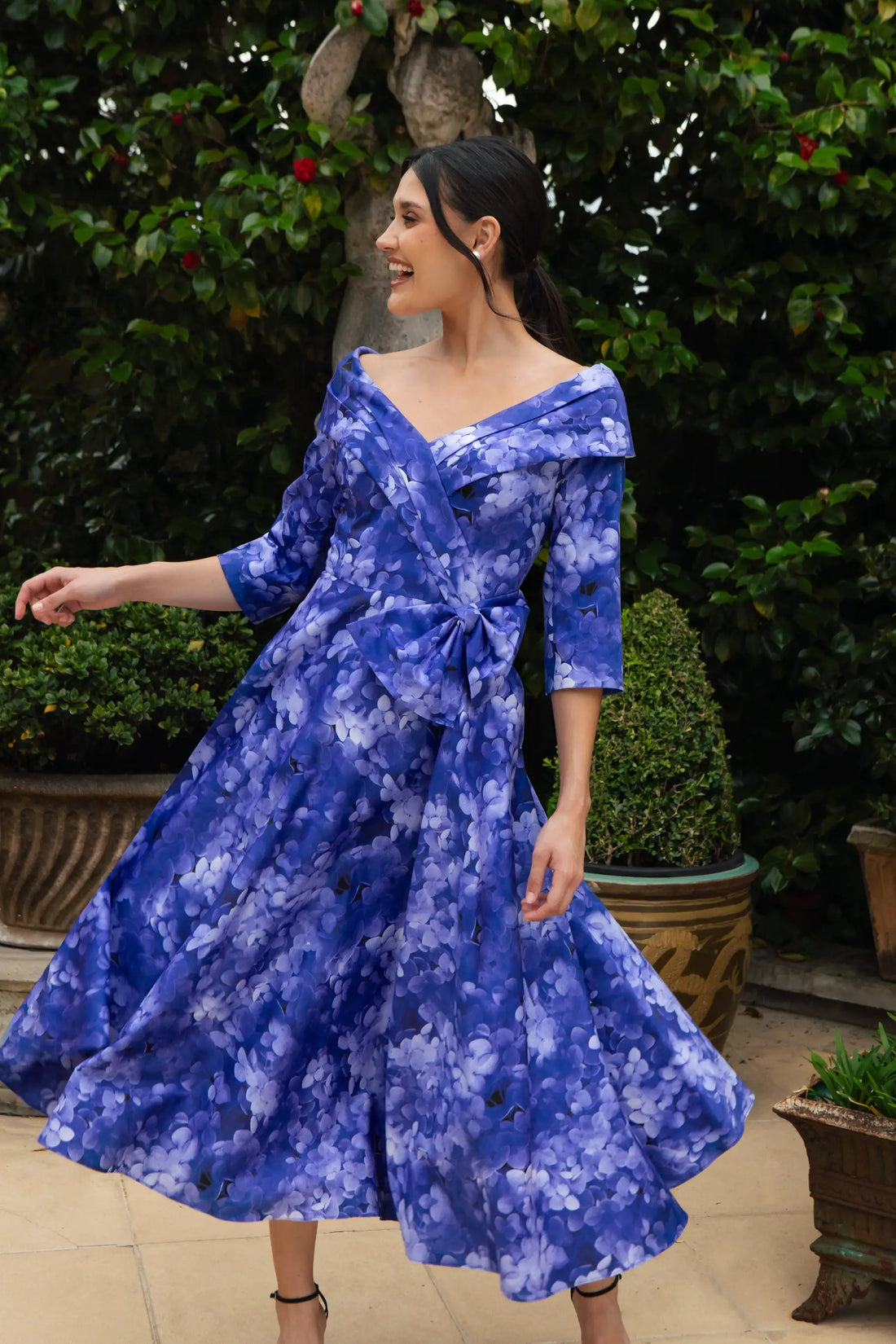 Ispirato Edge of the Shoulder Dress with Full Skirt in Azure Blue